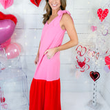 Meredith Pink + Red Maxi Dress