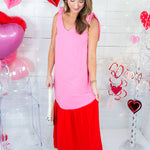 Meredith Pink + Red Maxi Dress