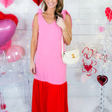 Meredith Pink + Red Maxi Dress