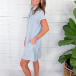 Merilee Baby Blue Stripe Shirt Dress Velvet Heart 