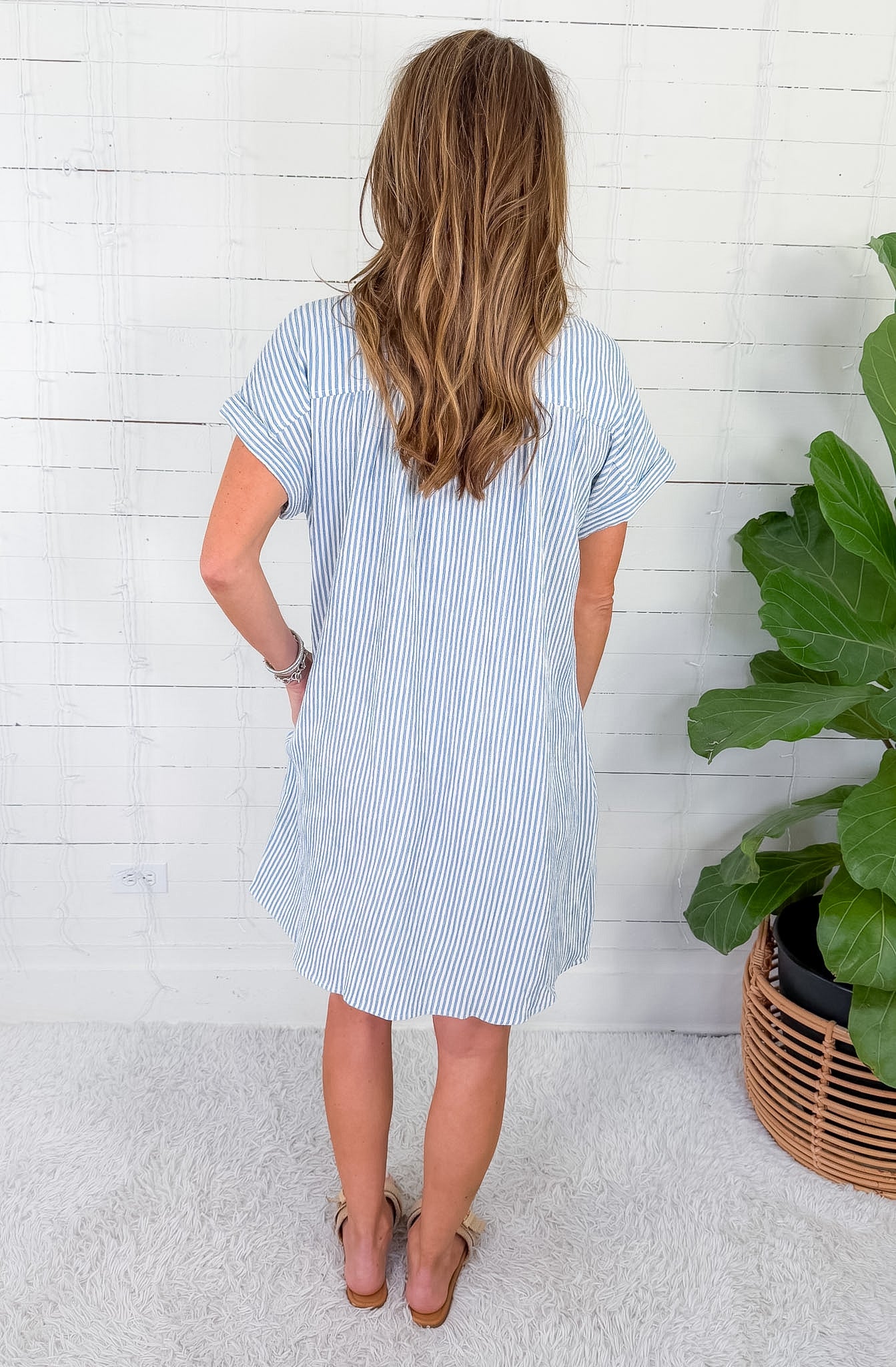 Merilee Baby Blue Stripe Shirt Dress Velvet Heart 