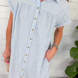 Merilee Baby Blue Stripe Shirt Dress Velvet Heart 
