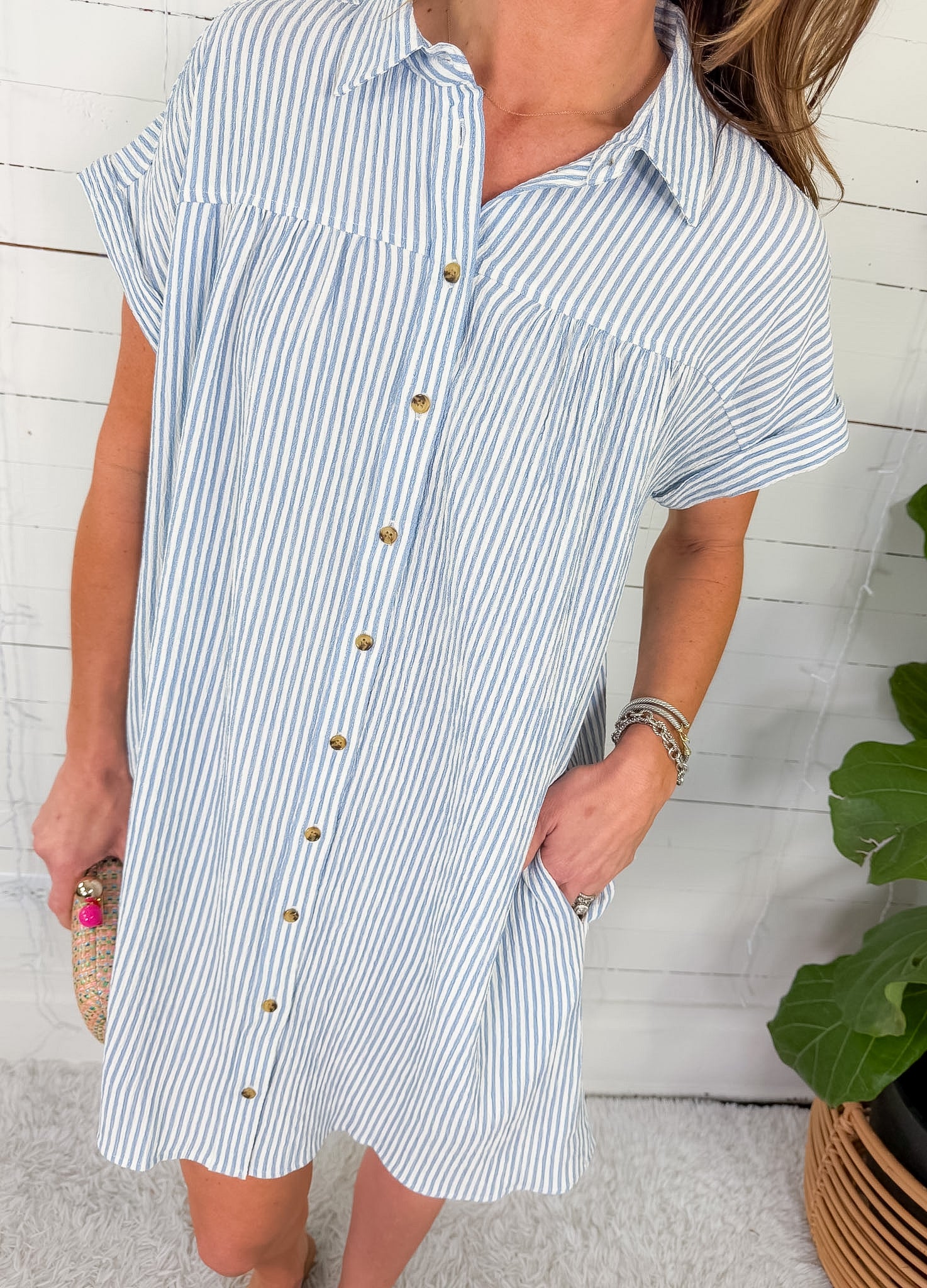 Merilee Baby Blue Stripe Shirt Dress Velvet Heart 