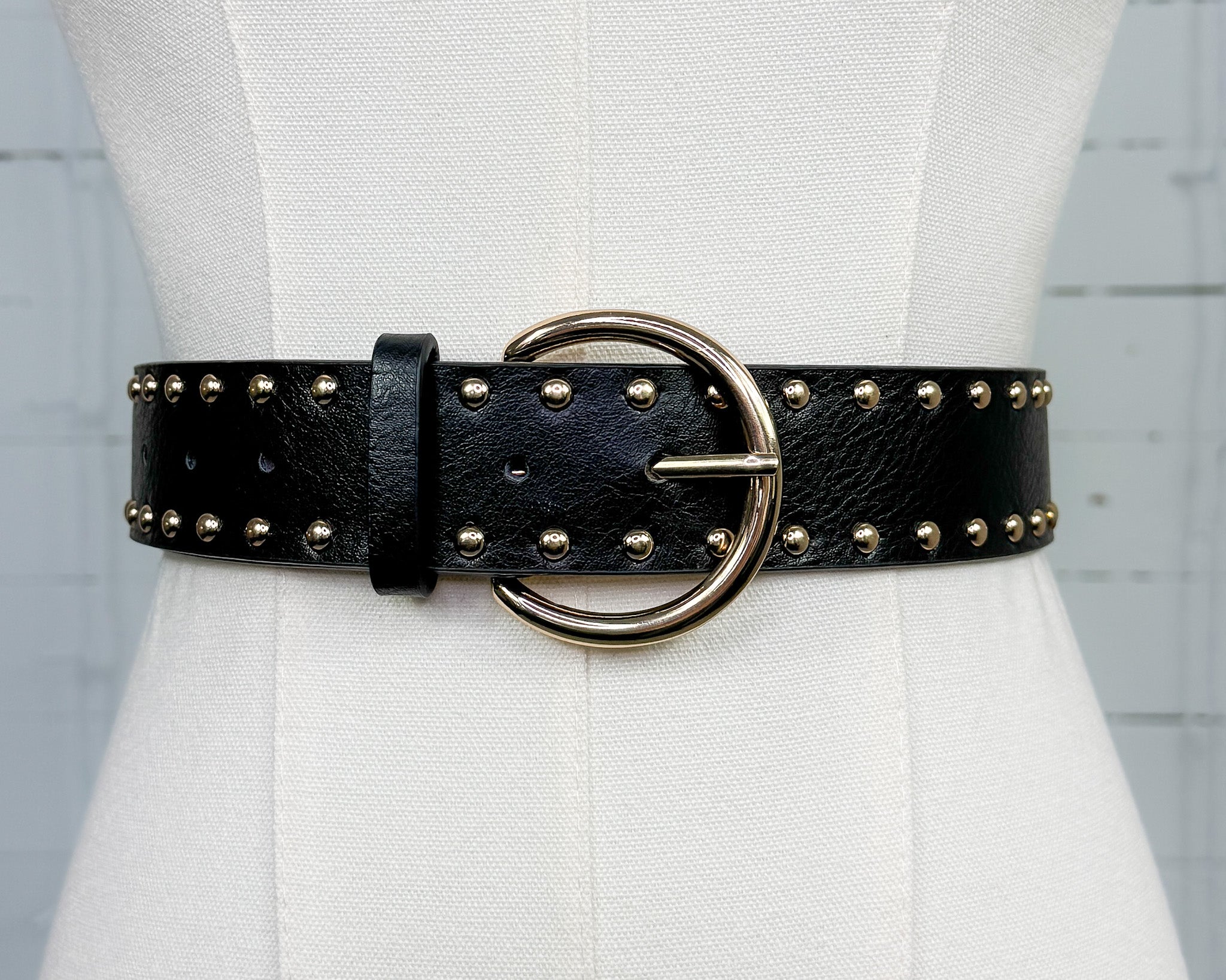 Metallic Studded Vegan Leather Belt