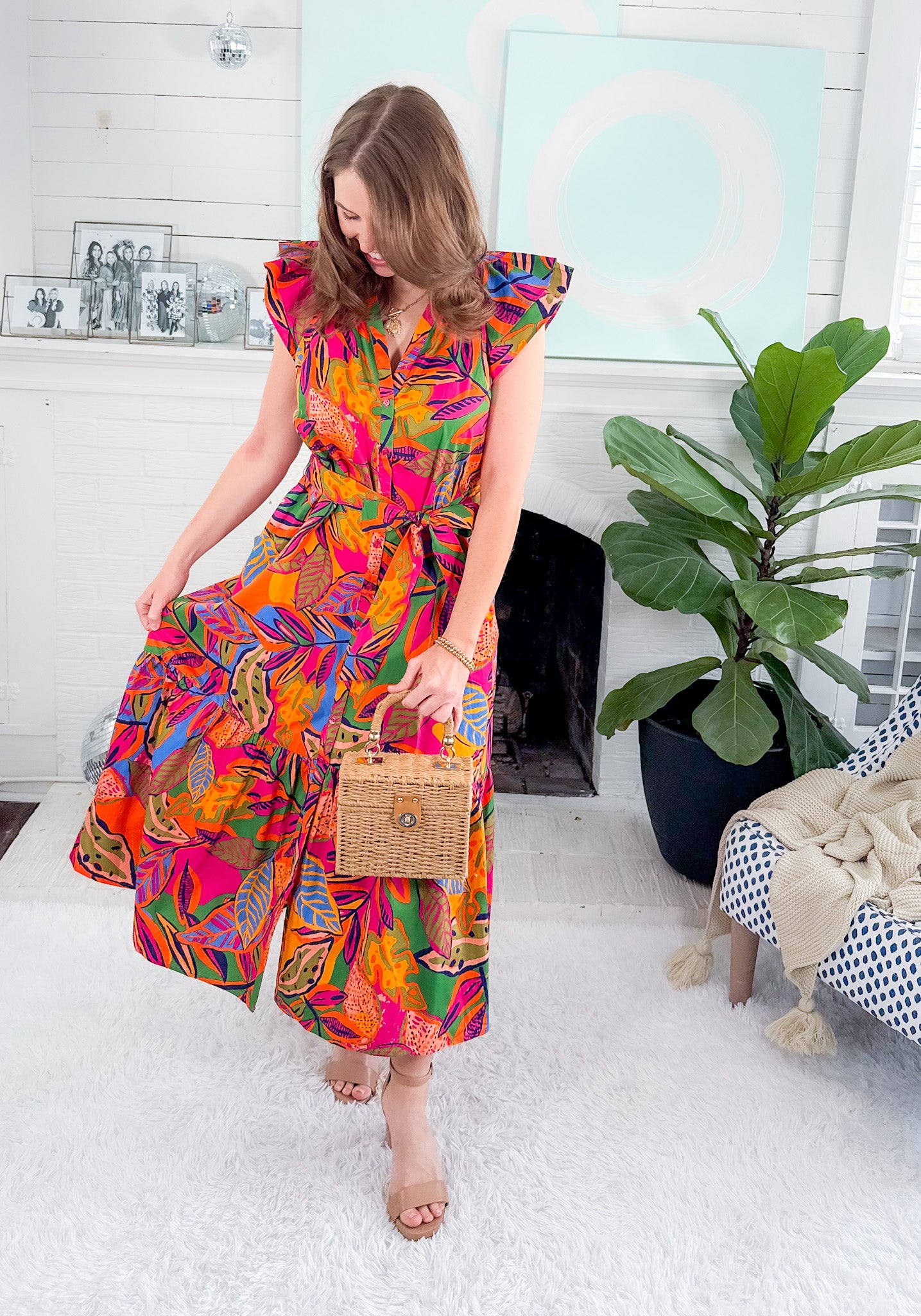 Milana Floral Dynamite Button Midi Dress