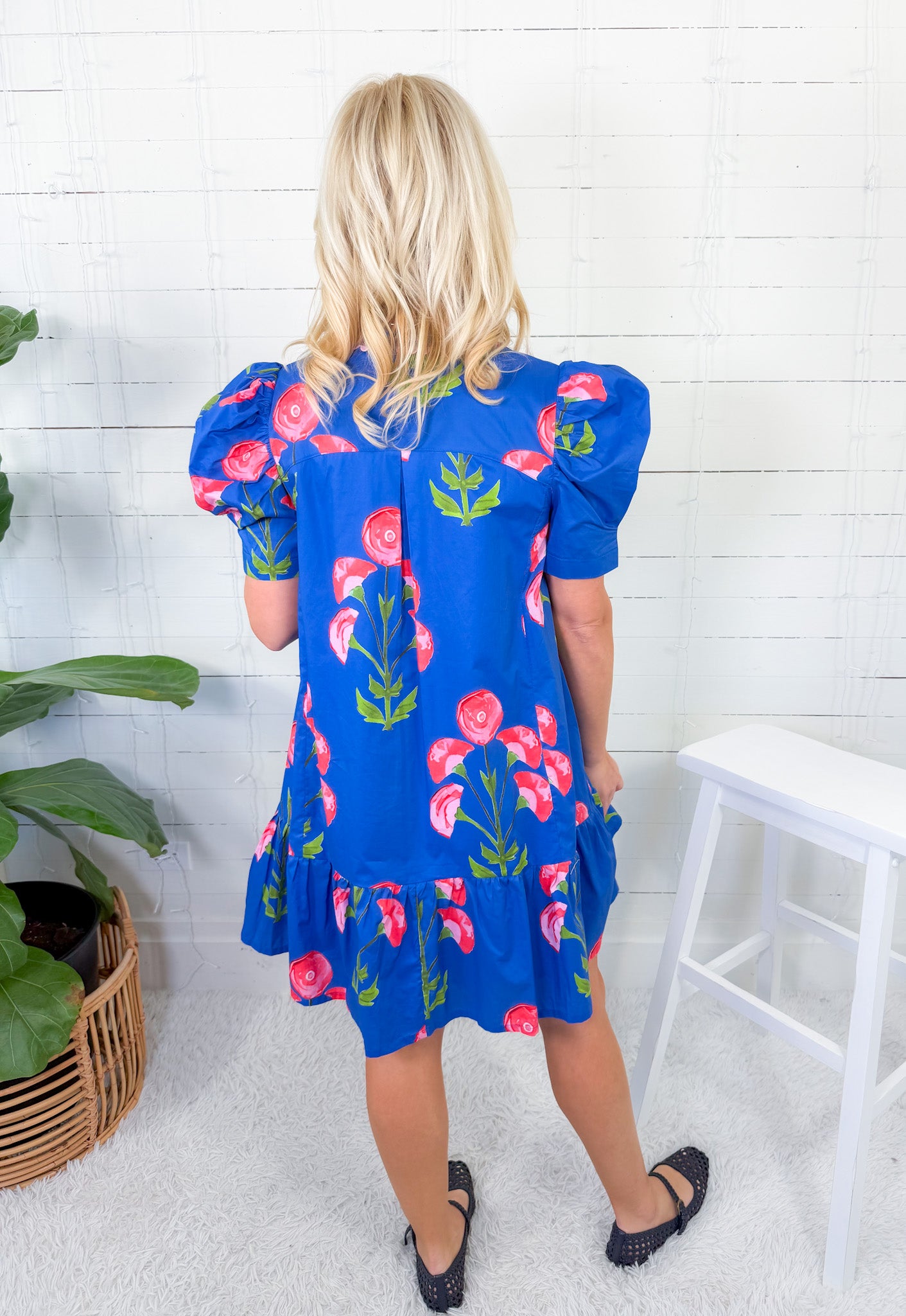 Millicent Blue Poppies Mini Dress Umgee