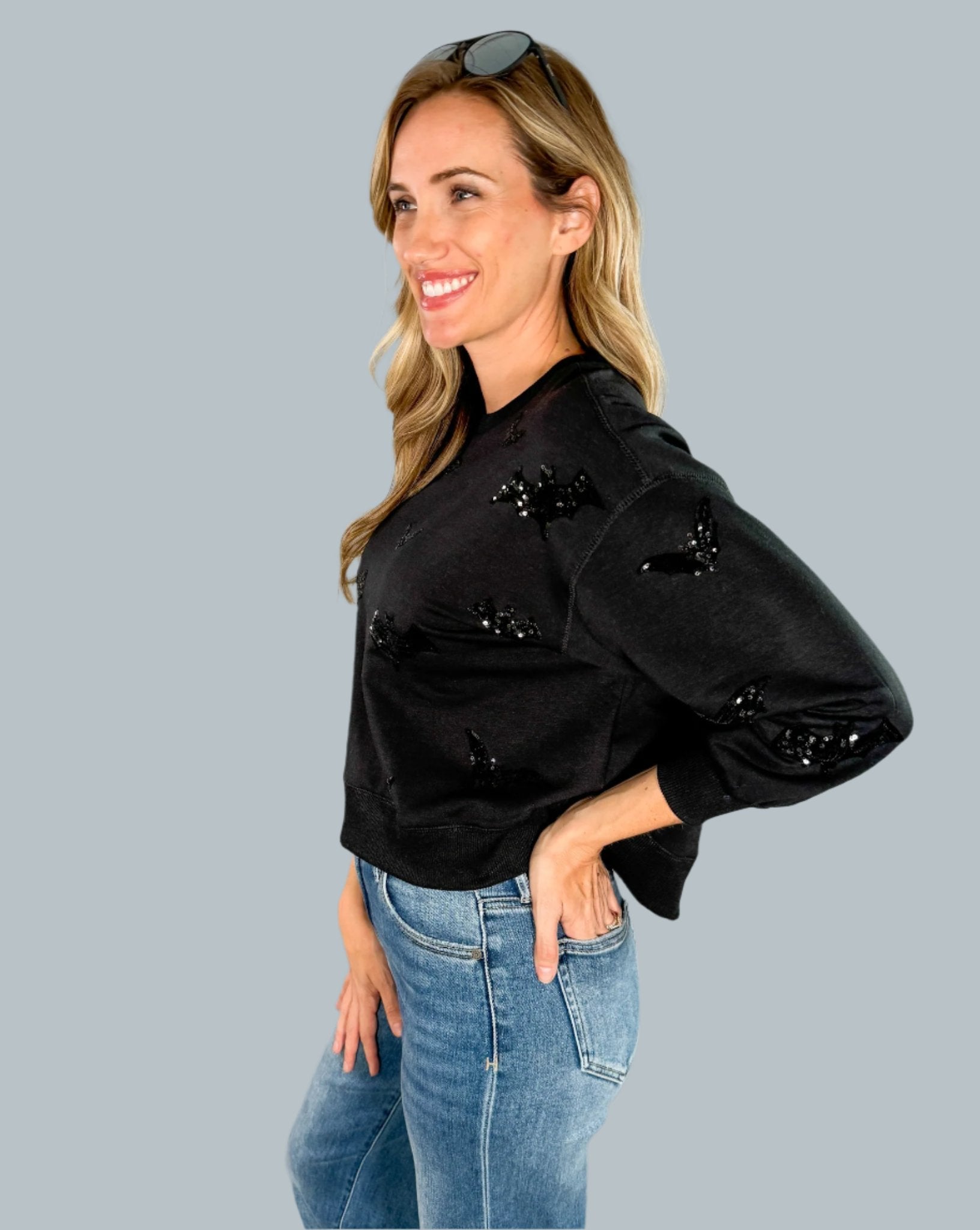 Millie Black Sequin Bats Sweatshirt