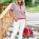 Millie Burgundy Striped Sweater Entro