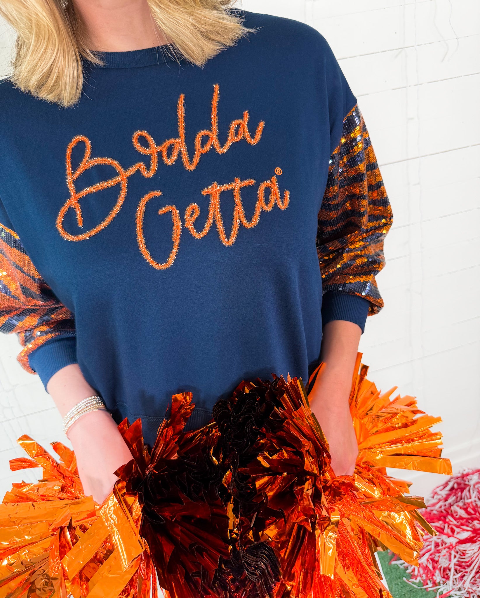 Millie Navy Bodda Tiger Sequin Sleeve Sweatshirt Mary Square