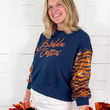 Millie Navy Bodda Tiger Sequin Sleeve Sweatshirt Mary Square