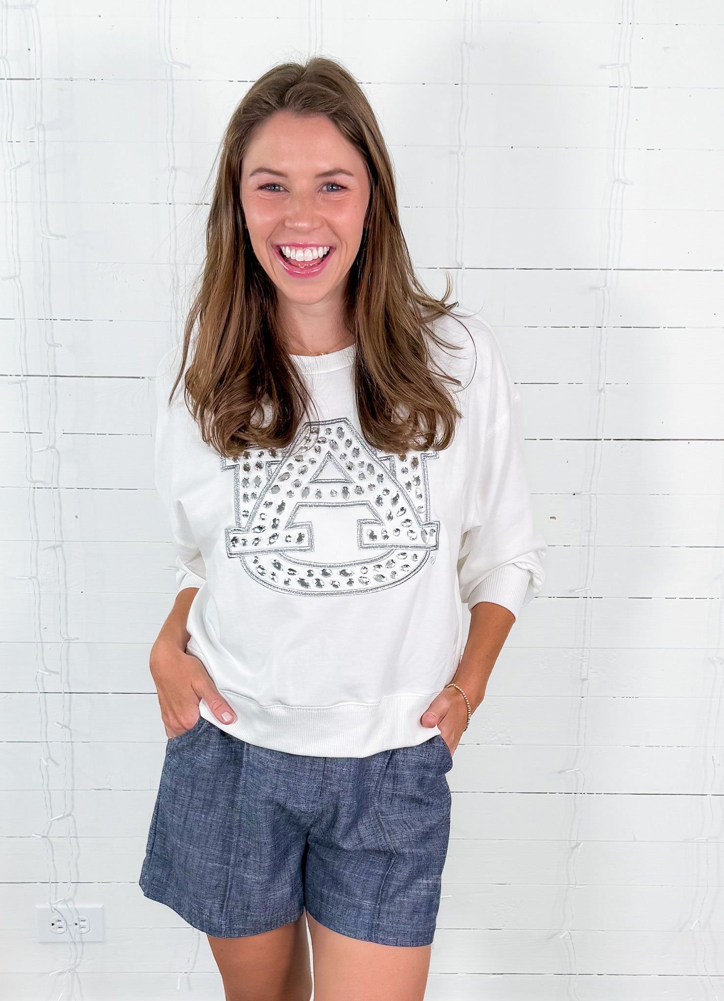 Millie White AU Rhinestone Sweatshirt Mary Square