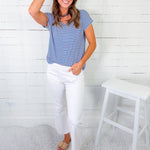 Milligan White + Royal Mini Stripe Tee Staccato