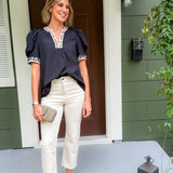 Milsaps Black + Leopard Trim Top Entro