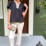 Milsaps Black + Leopard Trim Top Entro