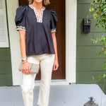 Milsaps Black + Leopard Trim Top Entro
