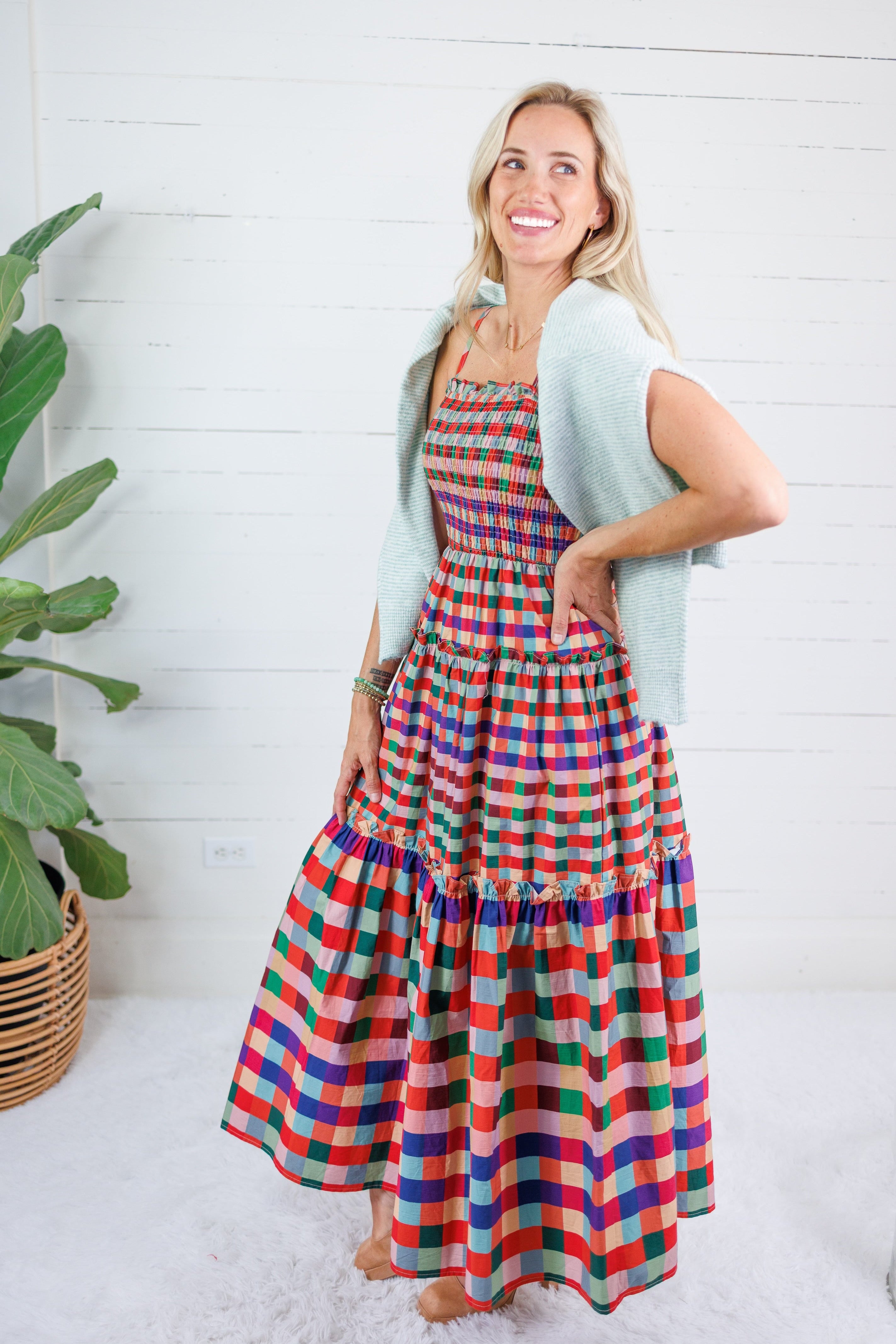 Milton Jewel Checkerboard Maxi Dress TCEC
