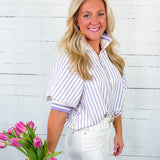 Mims Lilac Seersucker Stripe Zip Neck Top Entro