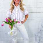 Mims Lilac Seersucker Stripe Zip Neck Top Entro