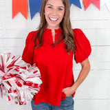 Mims Red Pleat Top TCEC
