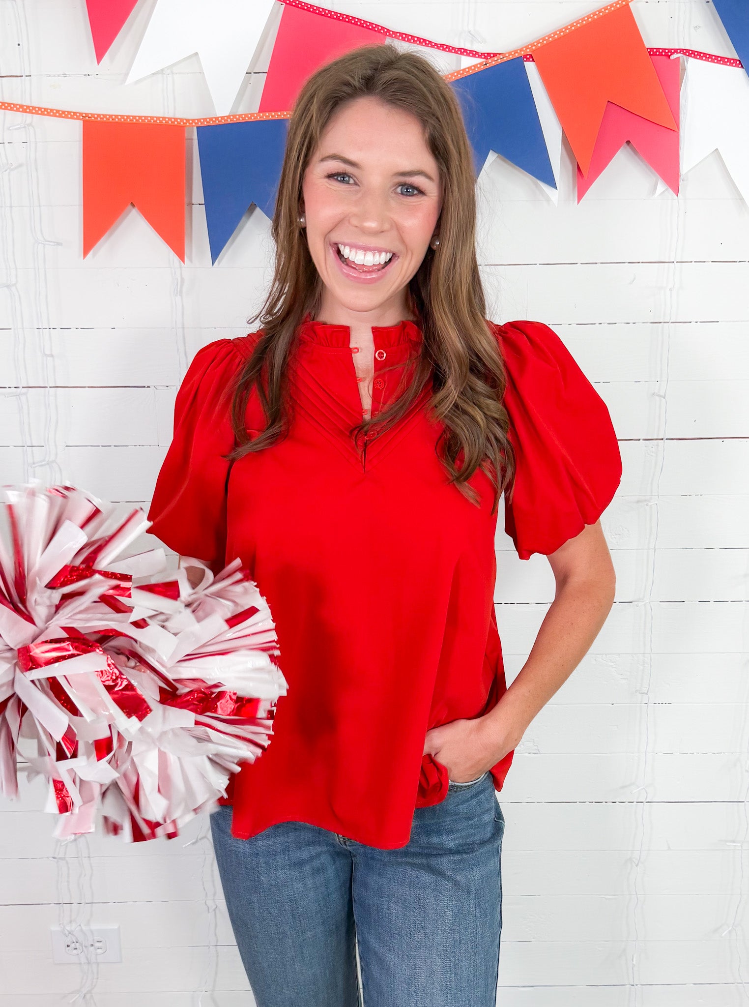Mims Red Pleat Top TCEC