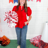 Mims Red Pleat Top TCEC