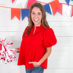 Mims Red Pleat Top TCEC