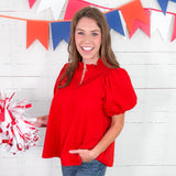 Mims Red Pleat Top TCEC