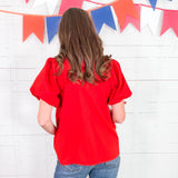 Mims Red Pleat Top TCEC