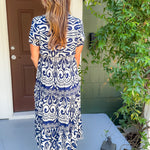 Miranda Navy Abstract Midi Dress