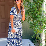 Miranda Navy Abstract Midi Dress