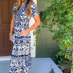 Miranda Navy Abstract Midi Dress