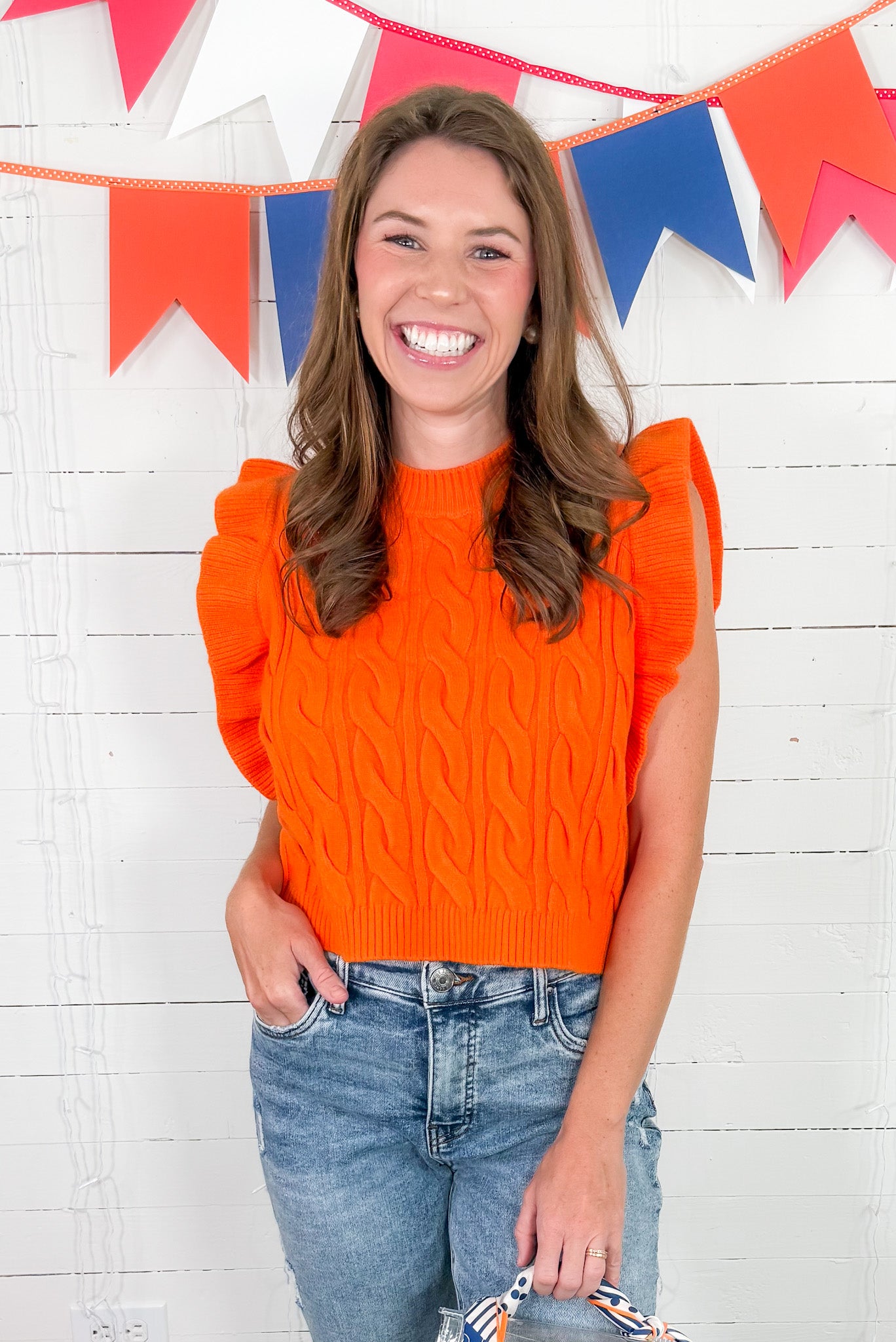 Miranda Orange Sweater Vest Sincerely Ours