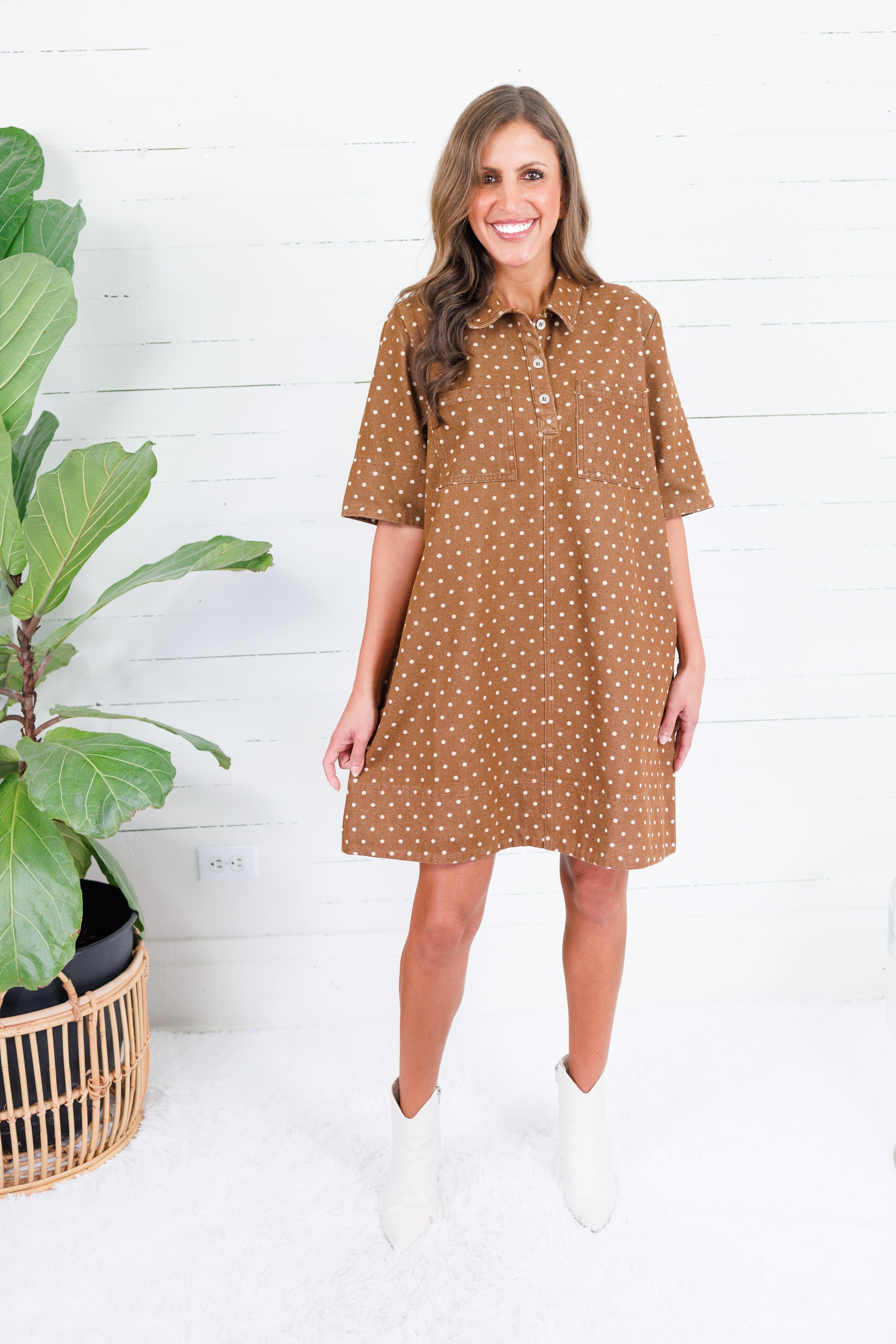 Miranda Brown Polka Dot Denim Mini Dress Sewn and Seen