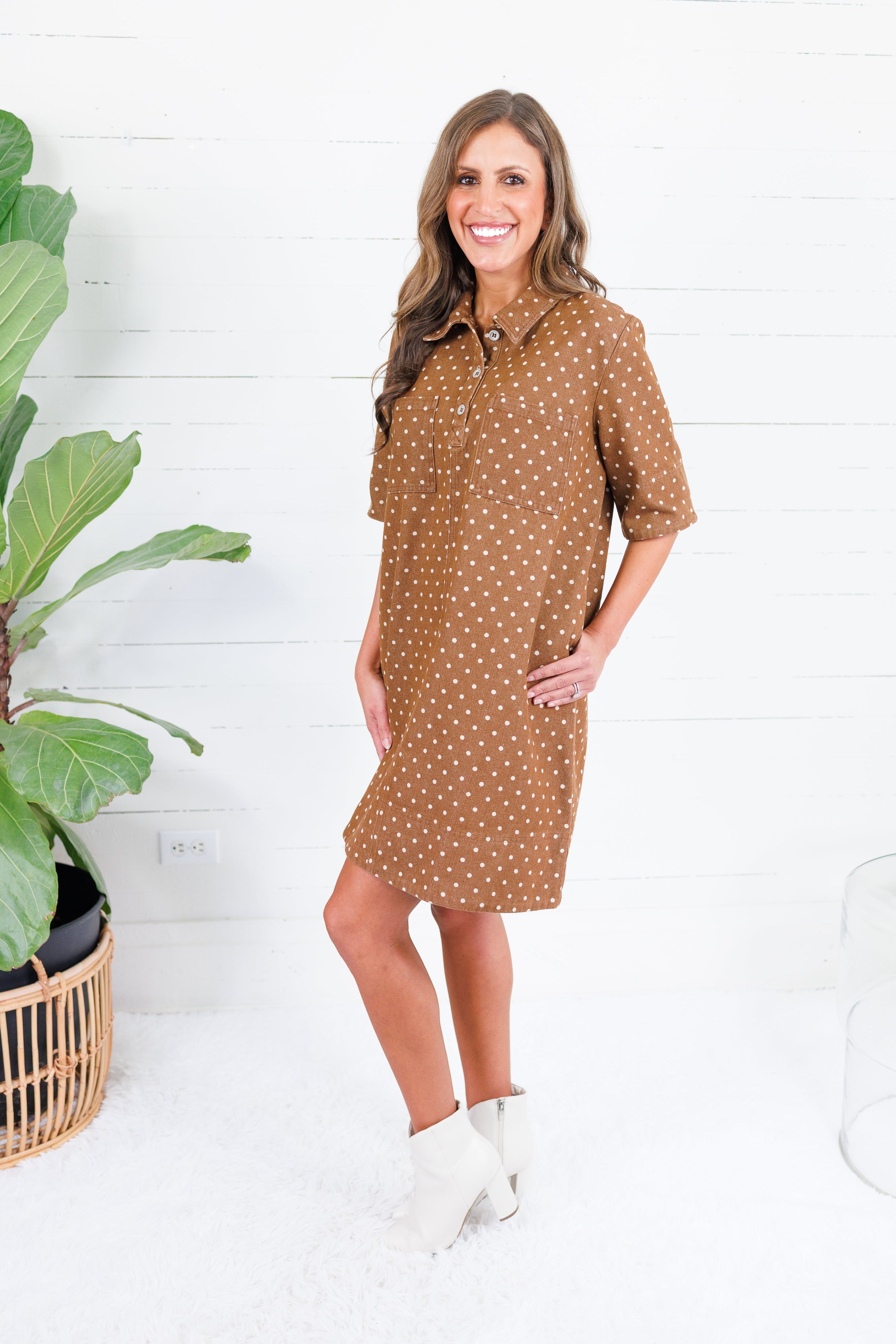 Miranda Brown Polka Dot Denim Mini Dress Sewn and Seen
