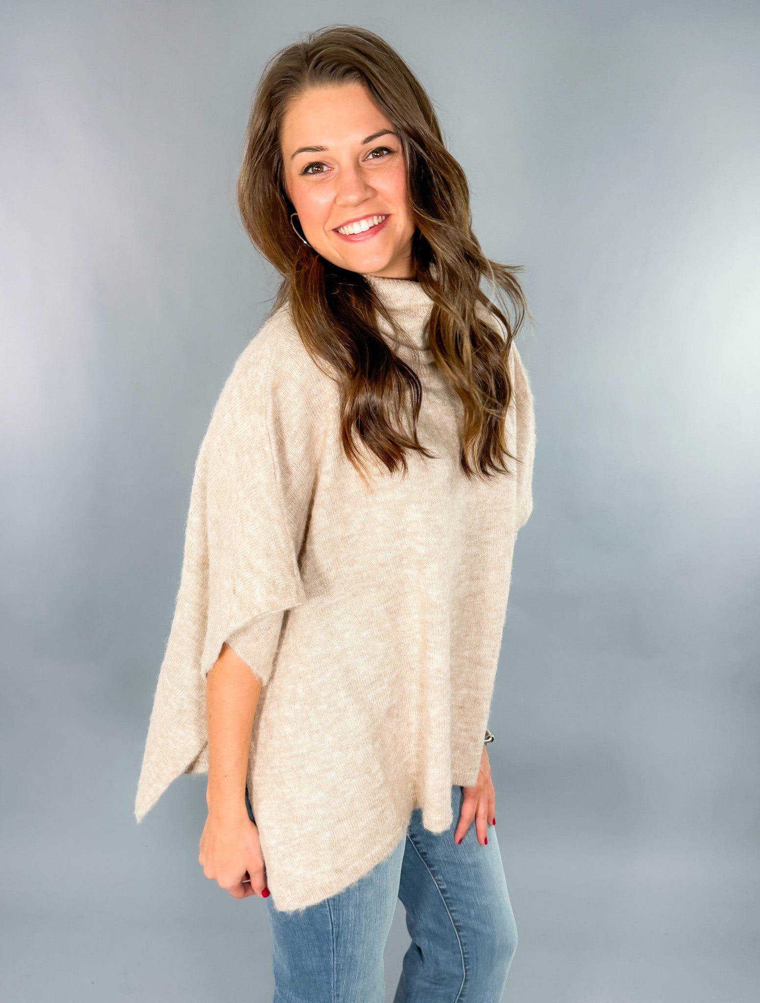 Molly Light Beige Turtleneck Poncho Molly Bracken