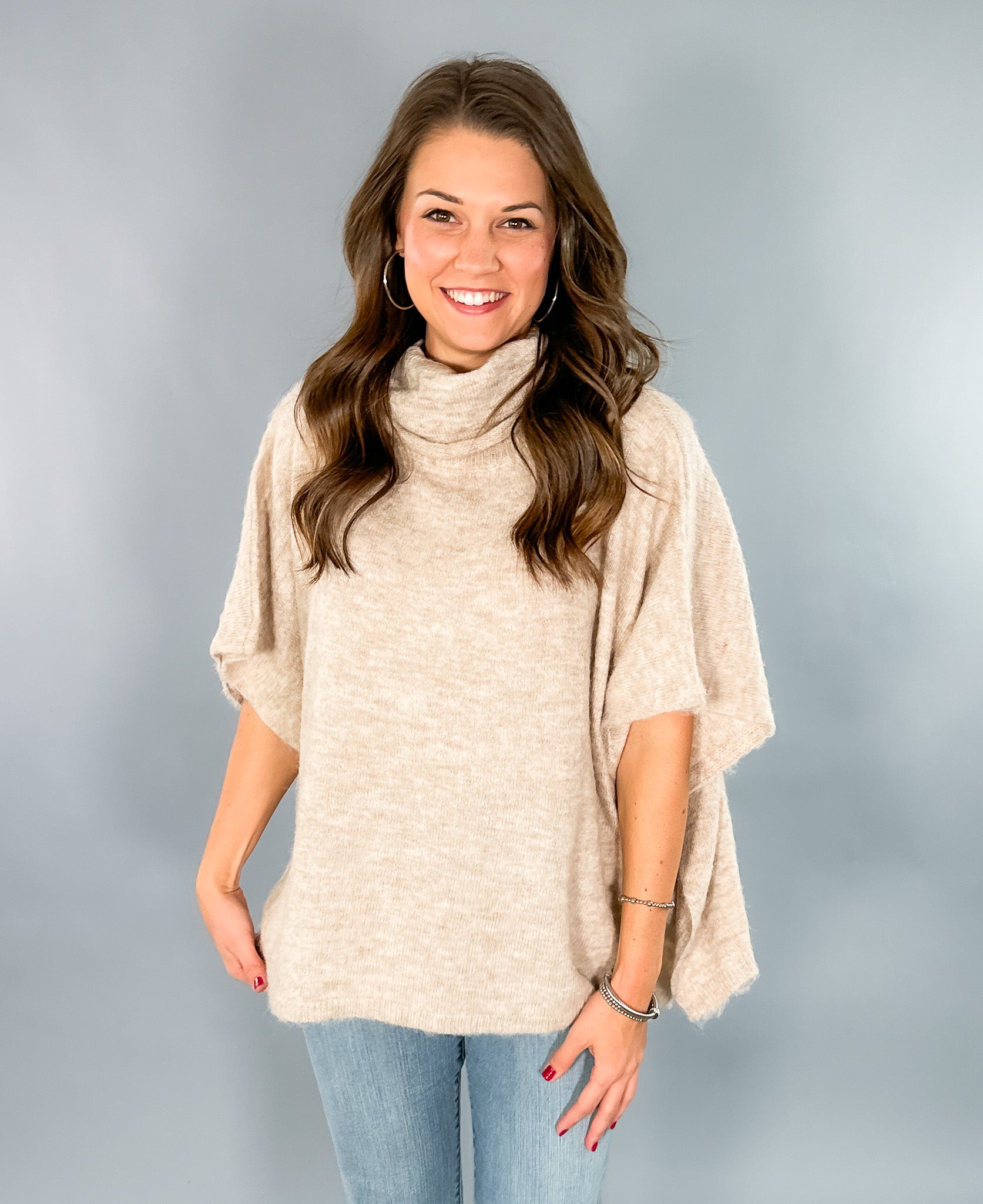 Molly Light Beige Turtleneck Poncho Molly Bracken