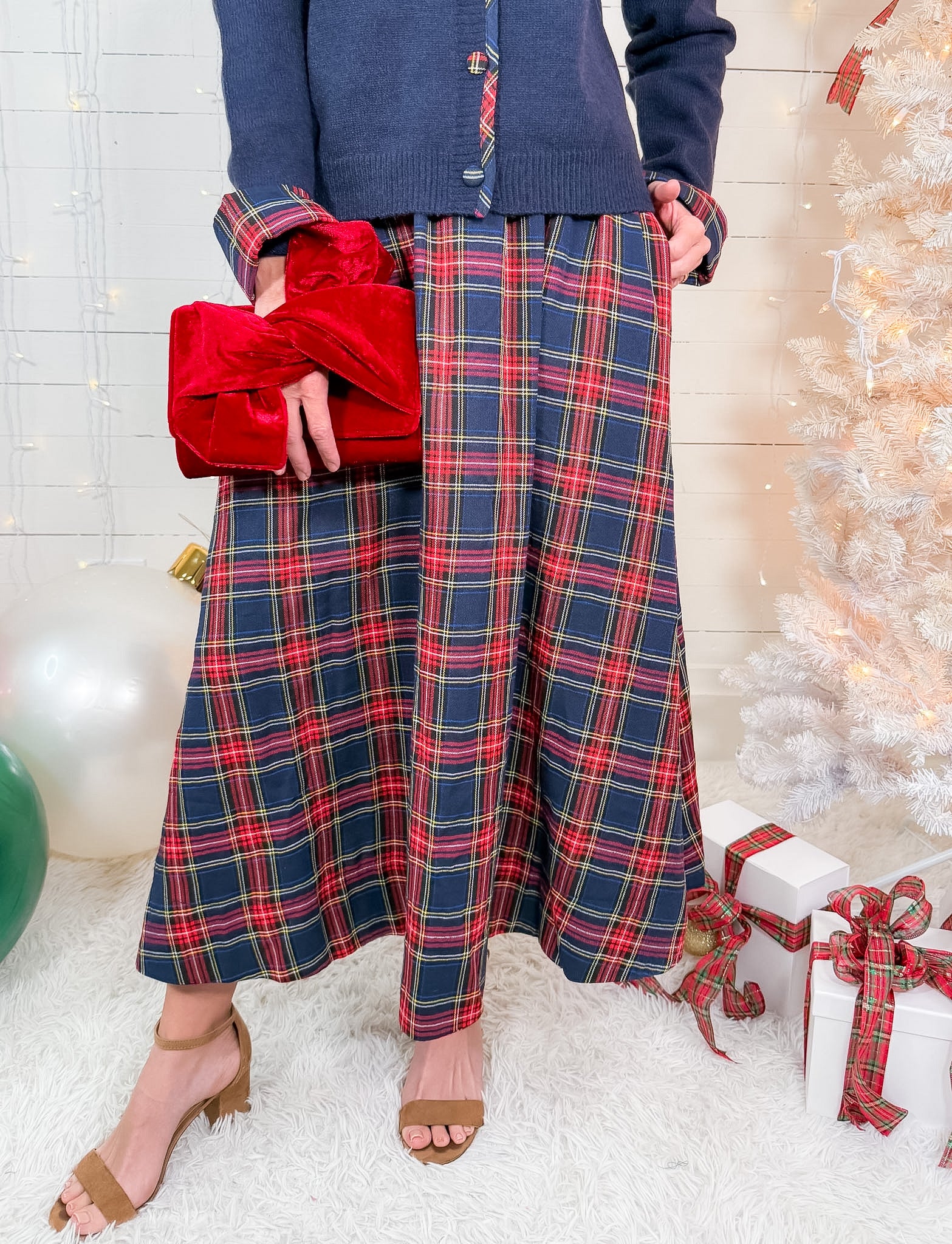 Molly Navy Plaid Maxi Skirt Entro