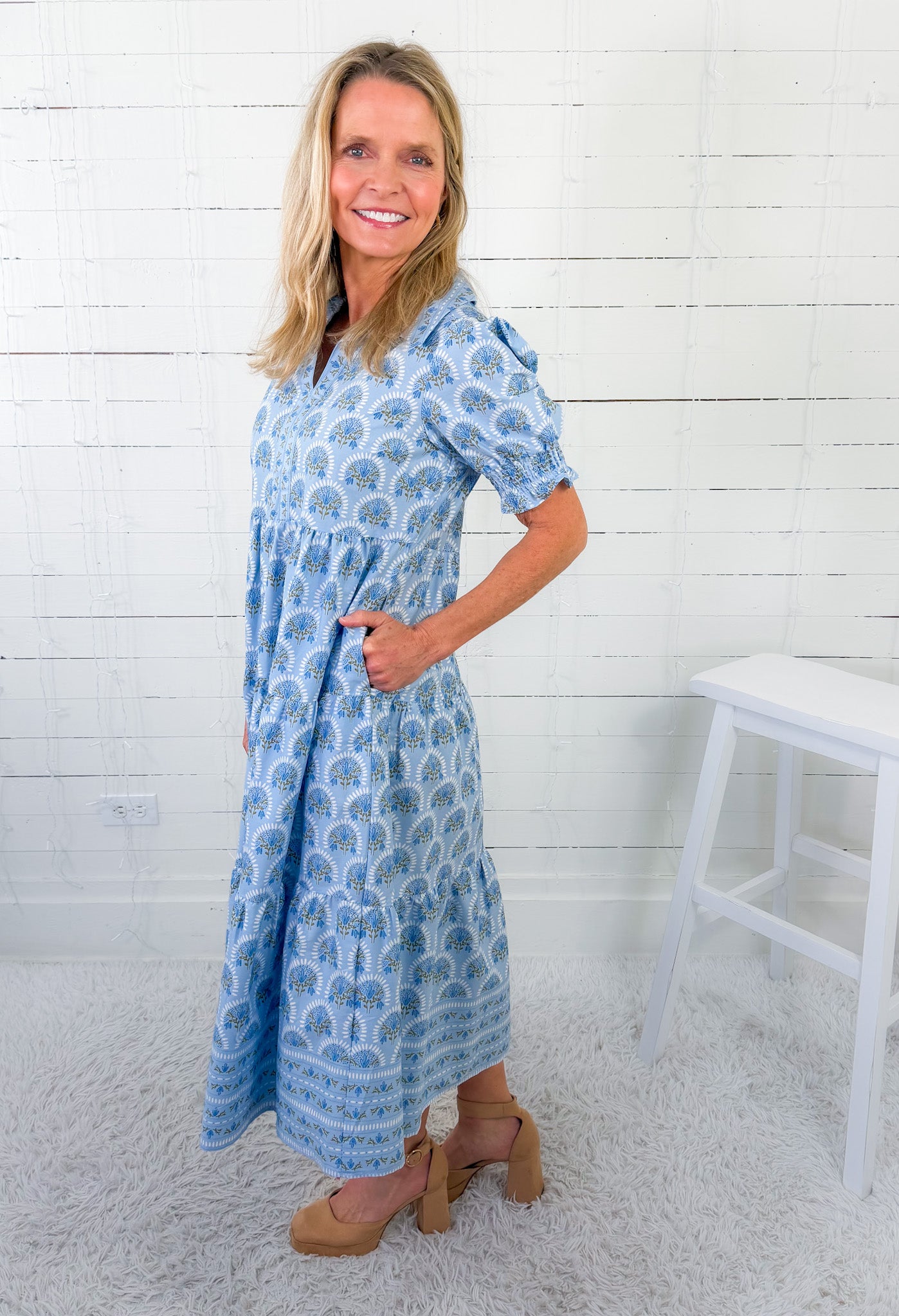 Molly Sunshower Flora Blue Dress Mary Square