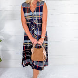 Mona Navy Plaid Zip Front Maxi Dress THML