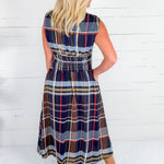 Mona Navy Plaid Zip Front Maxi Dress THML