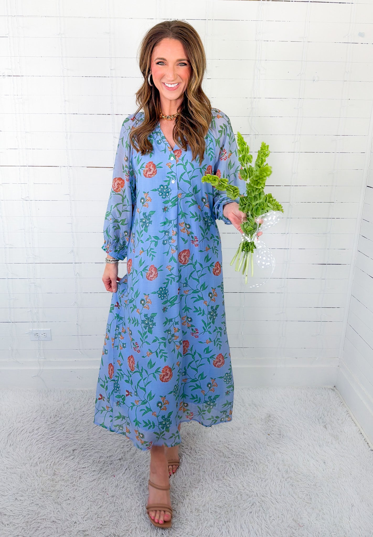 Monet Blue Blossom Garden Maxi Dress Entro 