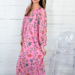 Monet Pink Blossom Garden Maxi Dress Entro