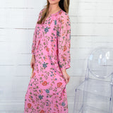 Monet Pink Blossom Garden Maxi Dress Entro