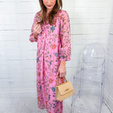 Monet Pink Blossom Garden Maxi Dress Entro