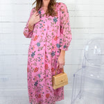 Monet Pink Blossom Garden Maxi Dress Entro