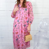 Monet Pink Blossom Garden Maxi Dress Entro