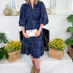 Montana Navy Stand Collar Midi Dress