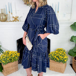 Montana Navy Stand Collar Midi Dress
