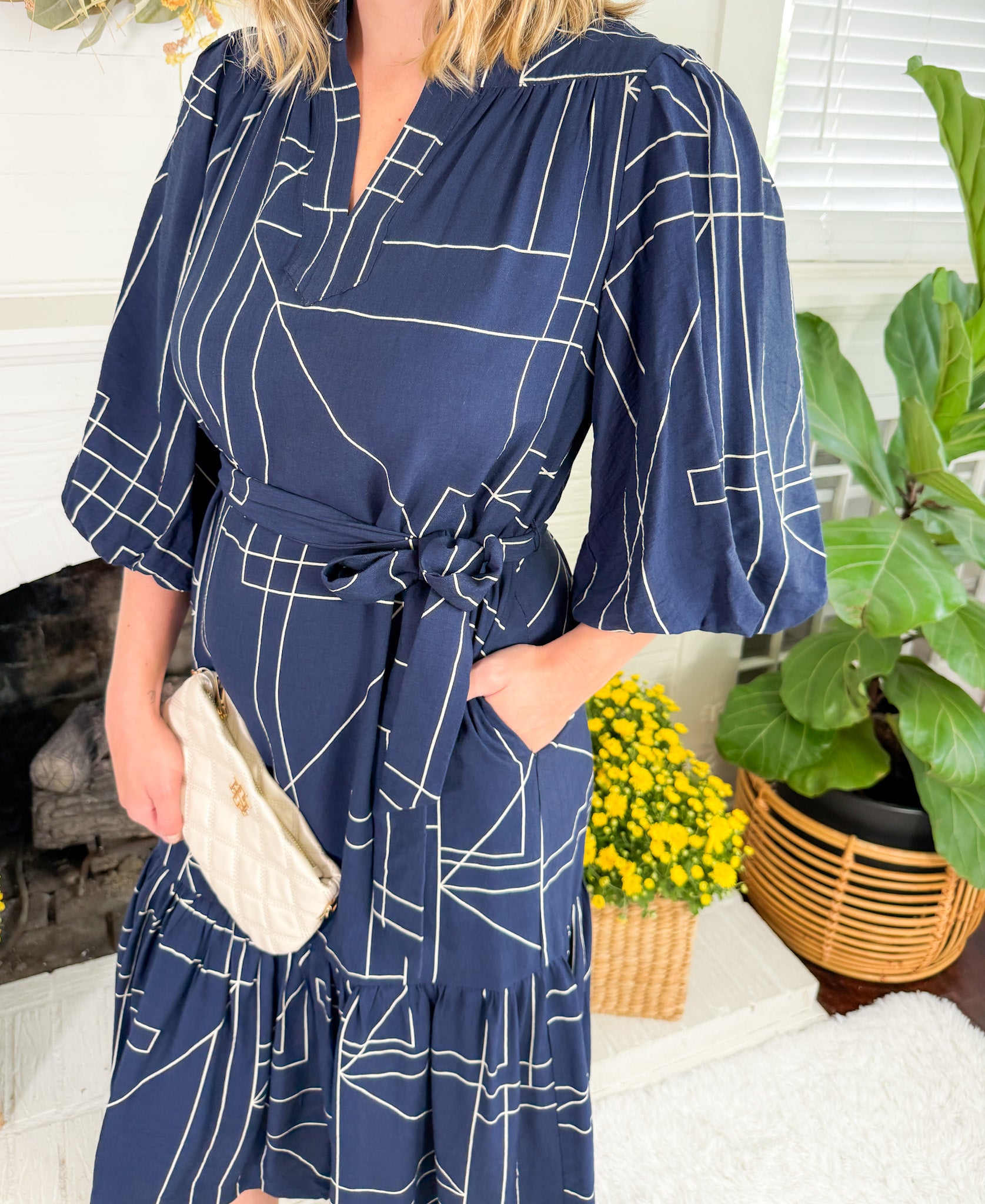 Montana Navy Stand Collar Midi Dress