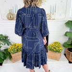 Montana Navy Stand Collar Midi Dress